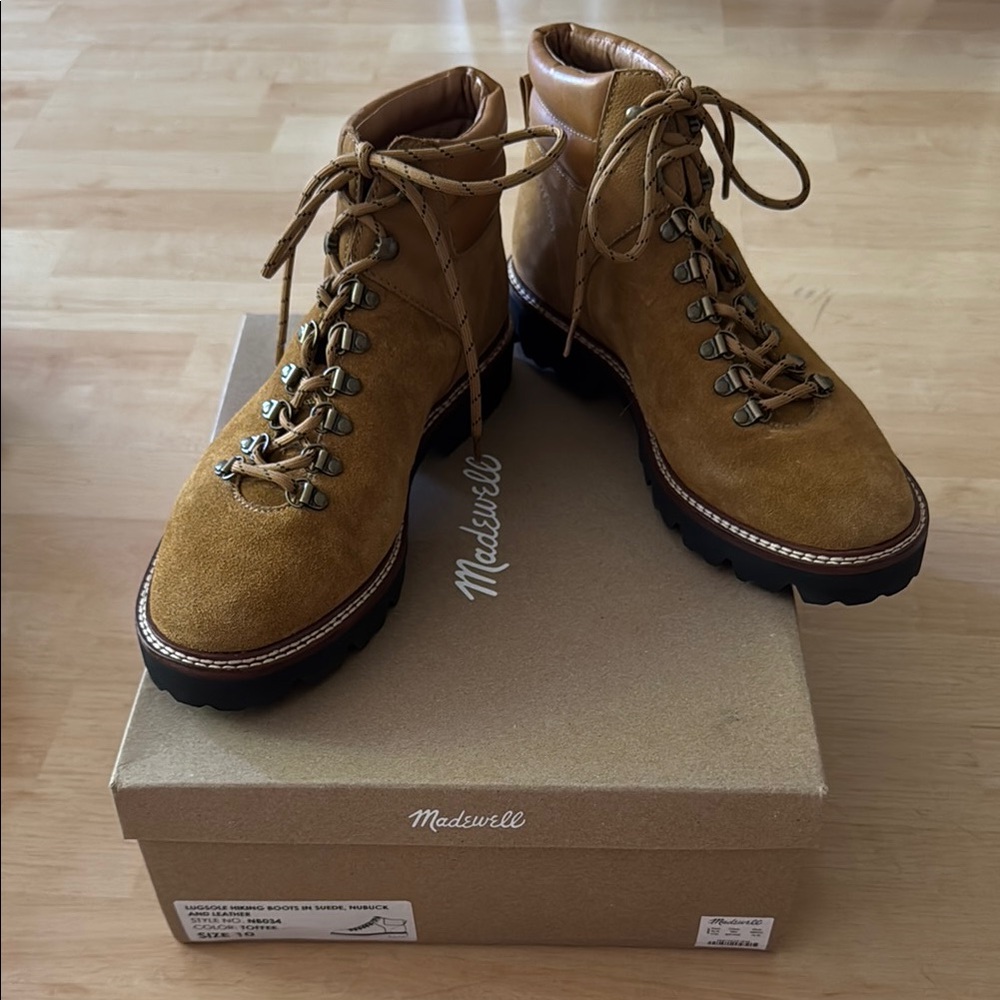 Madewell Citywalk Lugsole Tan Suede Lace-Up Boots
